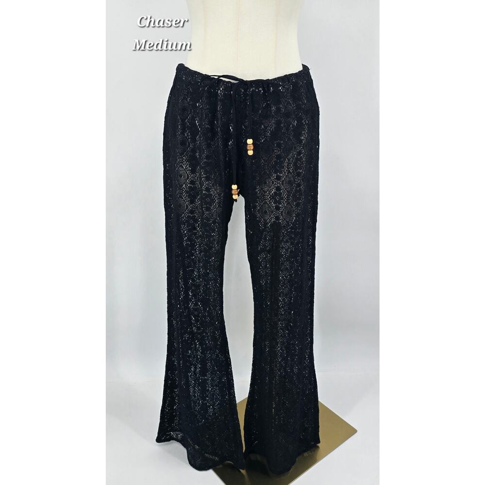 Chaser Coastal Boho Festival Ibiza Style Black Crochet Lace Beach Pants – Size M